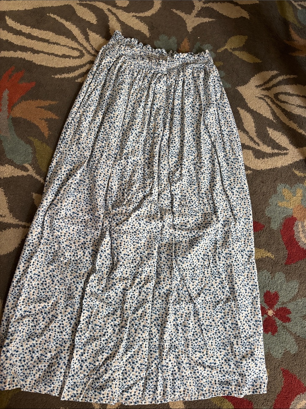Old Navy White Maxi Skirt with Blue Floral Print
